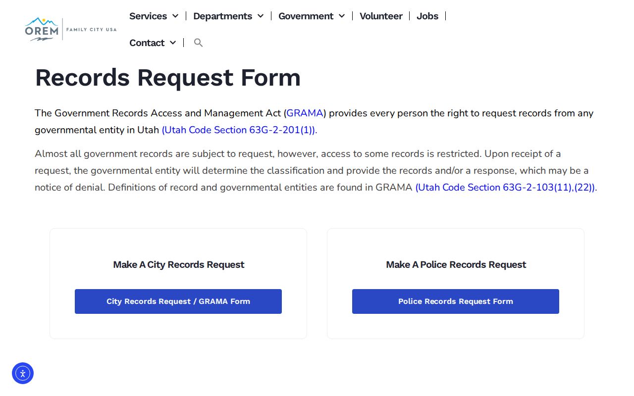 Orem neighbors GRAMA records request