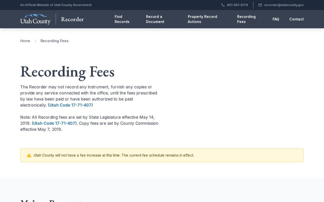 Orem previous residents recorder copy and fee route