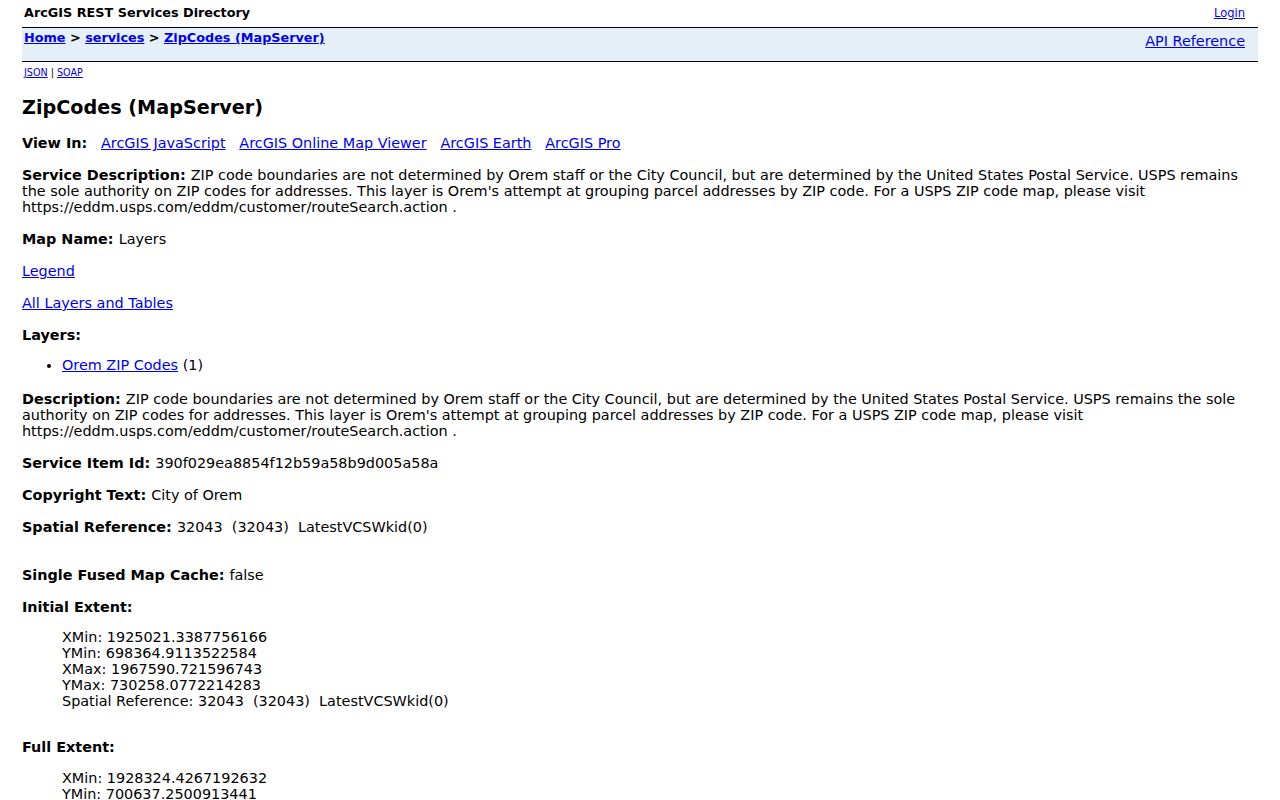 Orem ZIP code directory ArcGIS ZIP layer